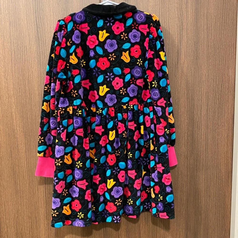 GYMBOREE‎ Girl's Vintage Black Floral Velour Button Front Dress XL Long Sleeve
